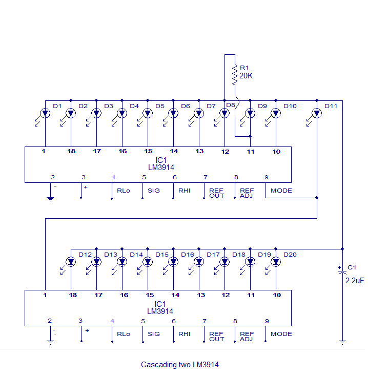 LM3914 Battery Level Indicator Circuit Diagram