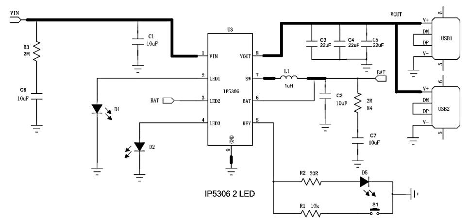 2LED Power display typical application schematic