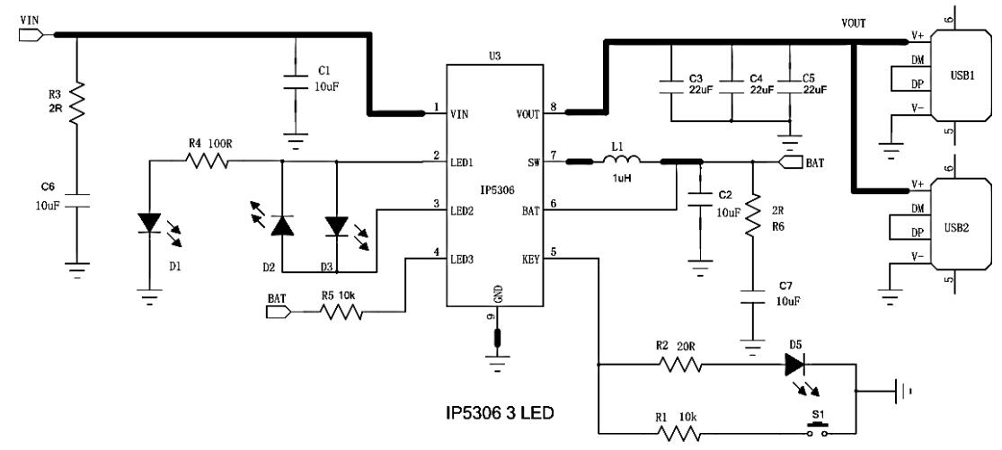 3LED Power display typical application schematic